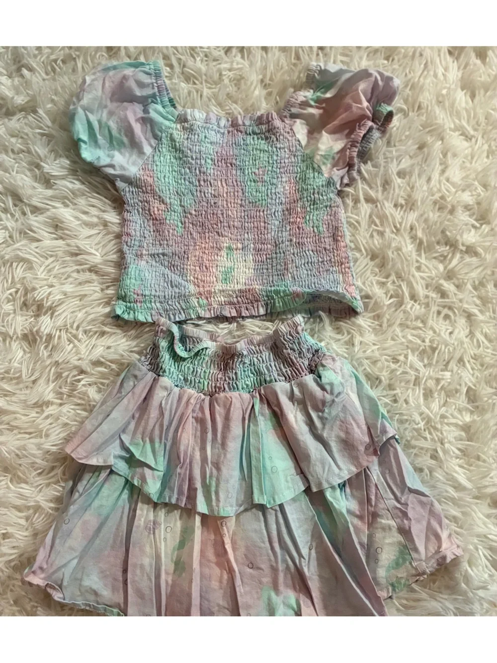 Disney Little Mermaid Pastel Watercolor Smocked Matching Outfit Set Girls 4T